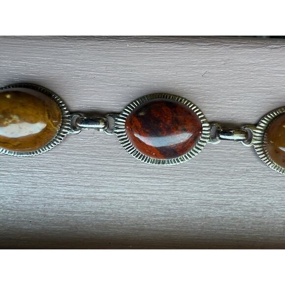 Sterling Silver Link Purple Stichtite Gemstone Bracelet Toggle Clasp Vtg Western - Picture 13 of 16